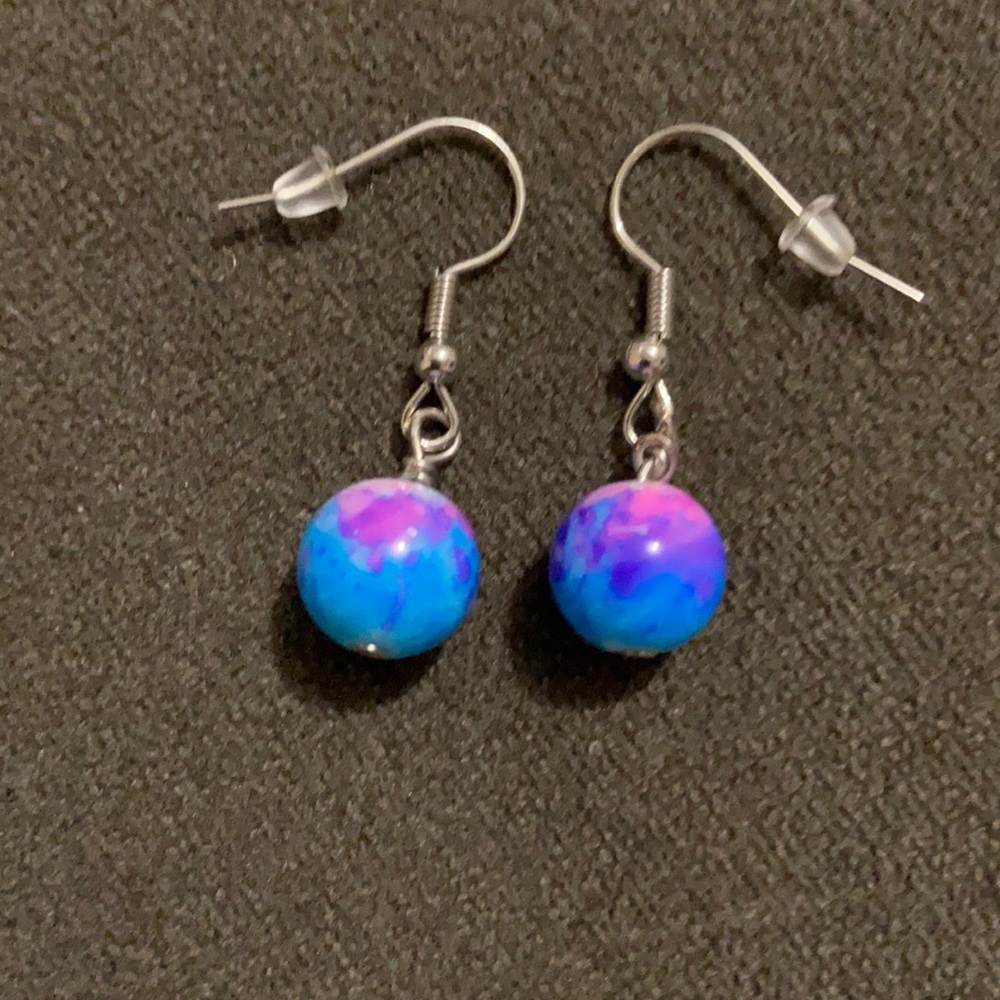 Pink and blue and white balls glass